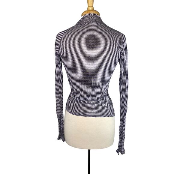 HUMANOID 100% Linen Blue White Stripe Linen Belted Top Size Small Long Sleeve - Picture 3 of 10